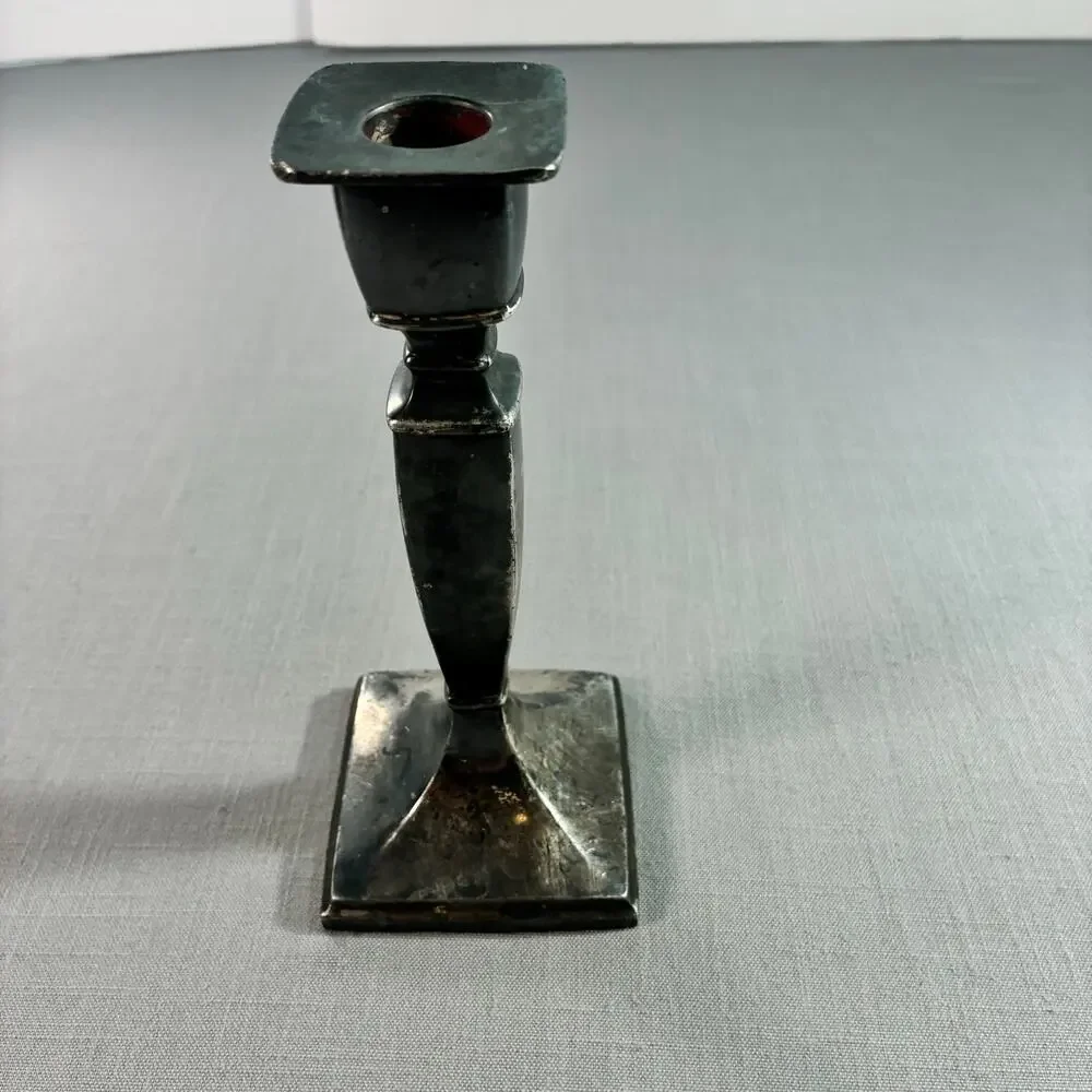 Vintage Silverplate Candlestick Square Base Single Taper Candle Holder